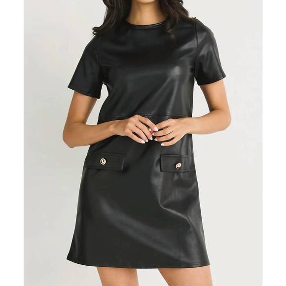 THML Dresses & Skirts - NEW THML short sleeve leather dress in black